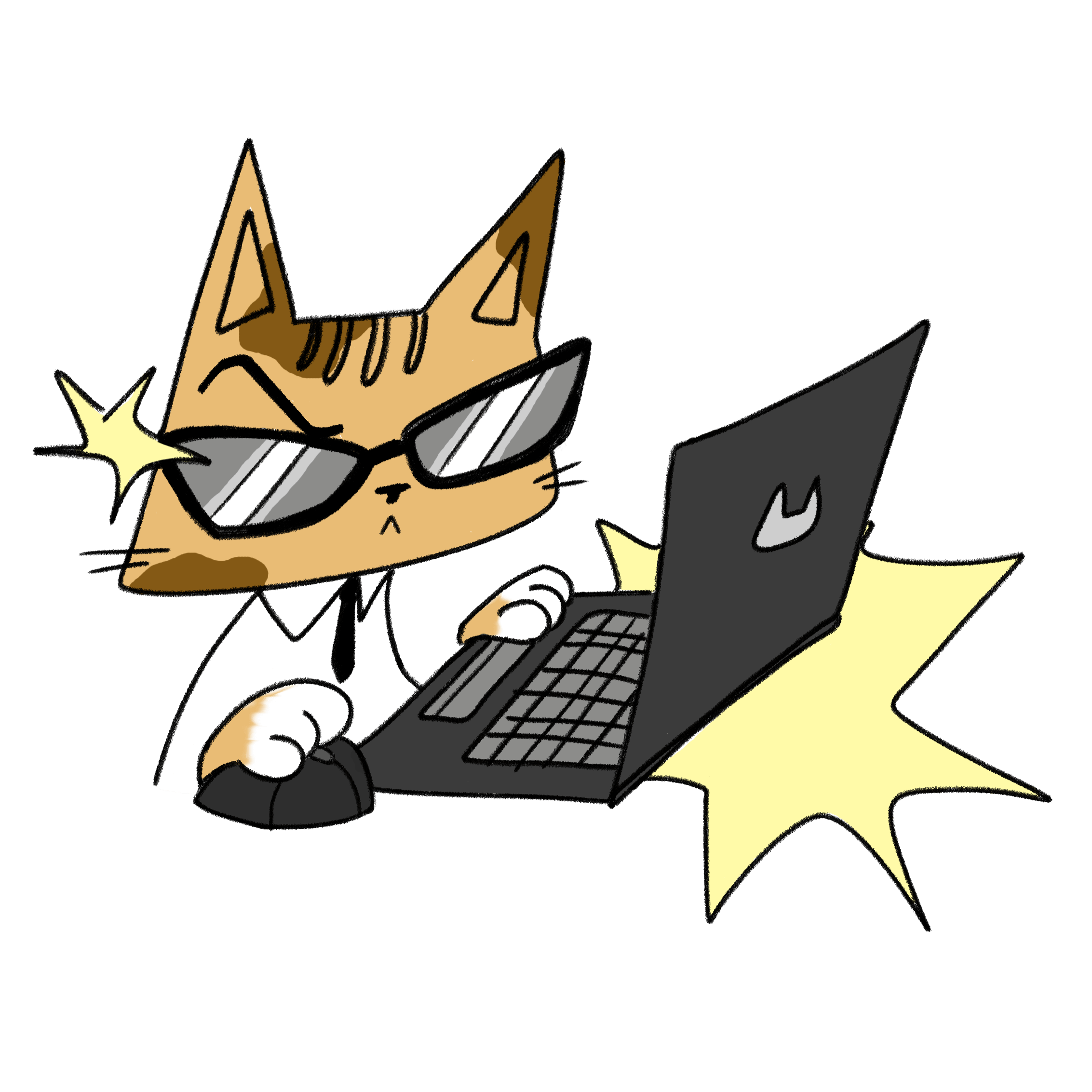 sketch of cat hacker