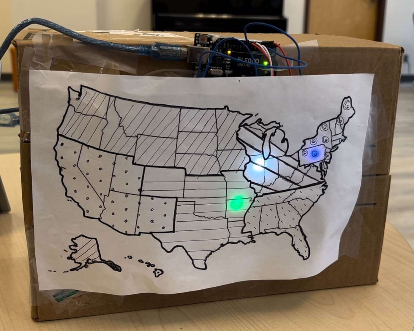 map with lights on