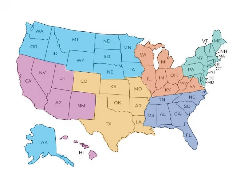 map sectioned into six